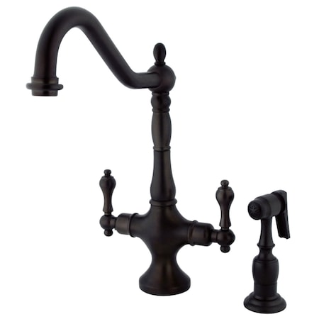 Kingston Brass KS1775ALBS Heritage 2-Handle Kitchen Faucet W/ Brass Sprayer, Bronze KS1775ALBS
